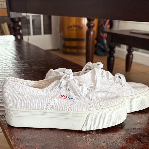 Superga Shoes - Superga Women's White Canvas Platform Sneakers size 37